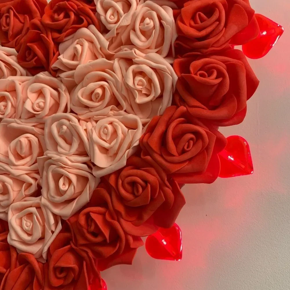 Heart of Roses Wreath Red and Peach Foam Roses